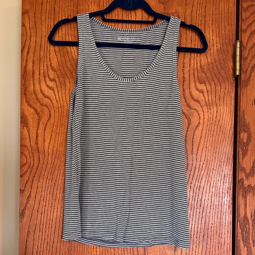 Beyond Yoga Gray and White Striped Tank Top